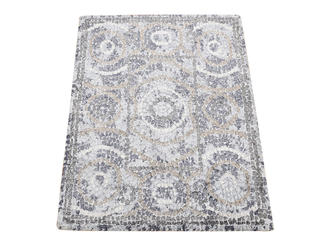 2'2" x 2'10" New Hand Knotted Grey Wool & Silk Rectangle Oriental Rug - MOA10287778