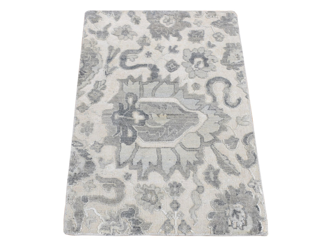2'0" x 3'2" New Hand Knotted Grey Wool & Silk Rectangle Oriental Rug - MOA10287779