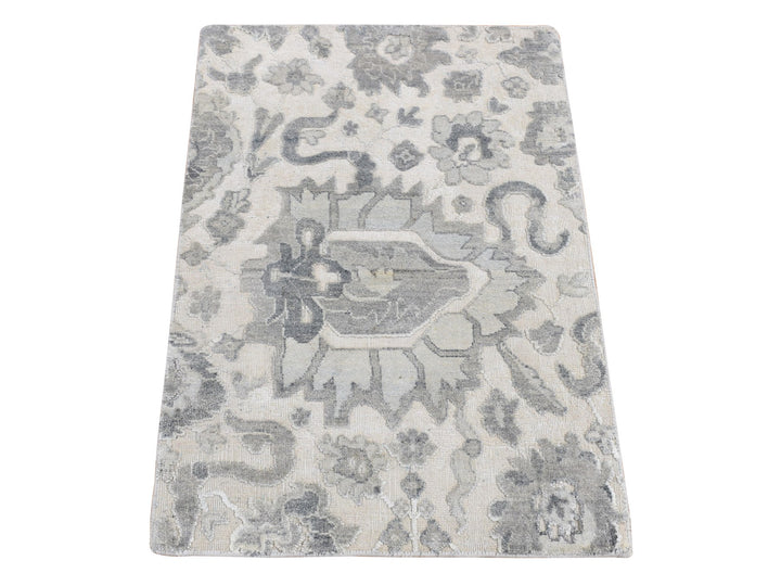 2'0" x 3'2" New Hand Knotted Grey Wool & Silk Rectangle Oriental Rug - MOA10287779