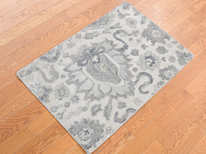 2'0" x 3'2" New Hand Knotted Grey Wool & Silk Rectangle Oriental Rug - MOA10287779