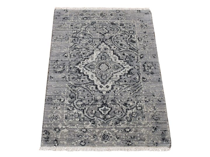 2'1" x 3'1" New Hand Knotted Grey Wool & Silk Rectangle Oriental Rug - MOA10287781