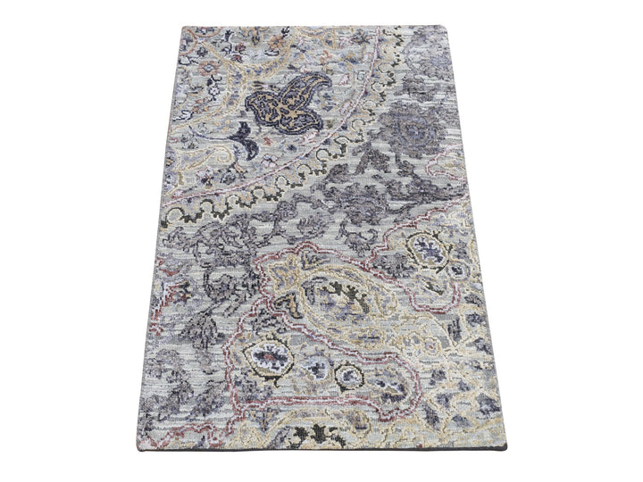 2'0" x 3'1" New Hand Knotted Grey Wool & Silk Rectangle Oriental Rug - MOA10287782
