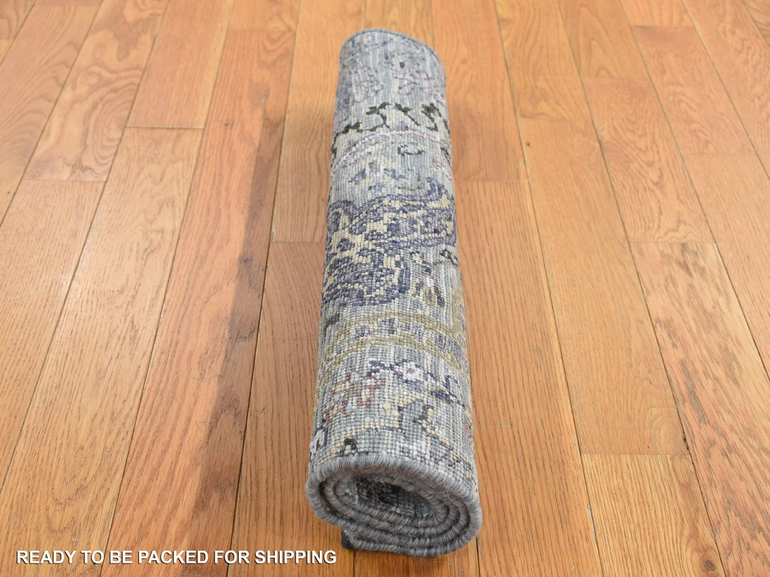 2'0" x 3'1" New Hand Knotted Grey Wool & Silk Rectangle Oriental Rug - MOA10287782