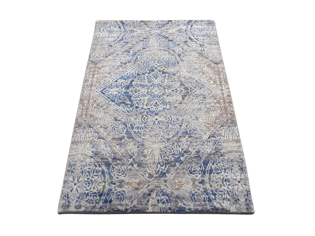 2'0" x 3'0" New Hand Knotted Grey Wool & Silk Rectangle Oriental Rug - MOA10287784