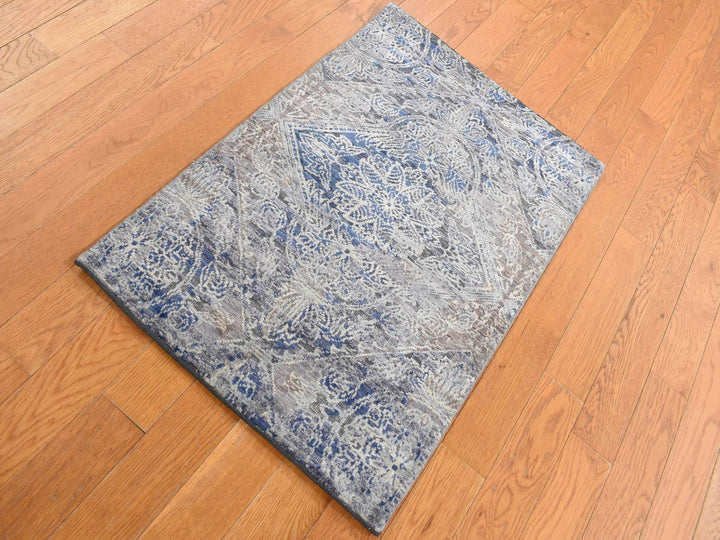 2'0" x 3'0" New Hand Knotted Grey Wool & Silk Rectangle Oriental Rug - MOA10287784