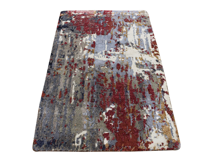 2'0" x 3'0" New Hand Knotted Grey Wool & Silk Rectangle Oriental Rug - MOA10287787