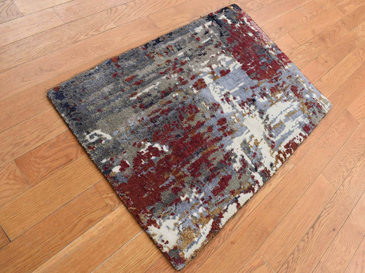 2'0" x 3'0" New Hand Knotted Grey Wool & Silk Rectangle Oriental Rug - MOA10287787