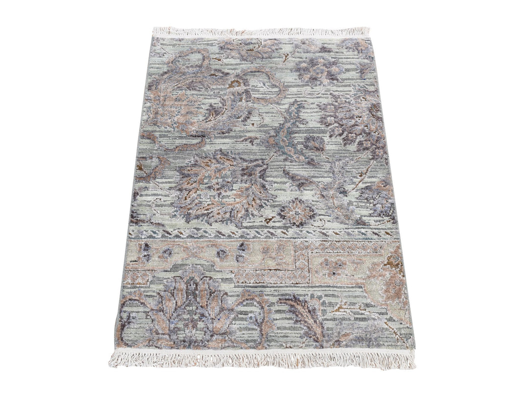 2'0" x 3'0" New Hand Knotted Green Wool & Silk Rectangle Oriental Rug - MOA10287790