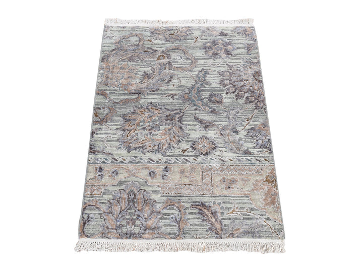 2'0" x 3'0" New Hand Knotted Green Wool & Silk Rectangle Oriental Rug - MOA10287790