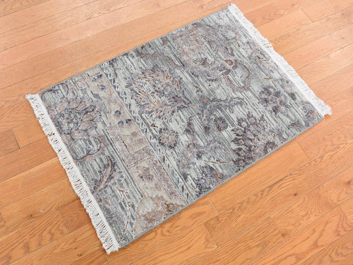 2'0" x 3'0" New Hand Knotted Green Wool & Silk Rectangle Oriental Rug - MOA10287790