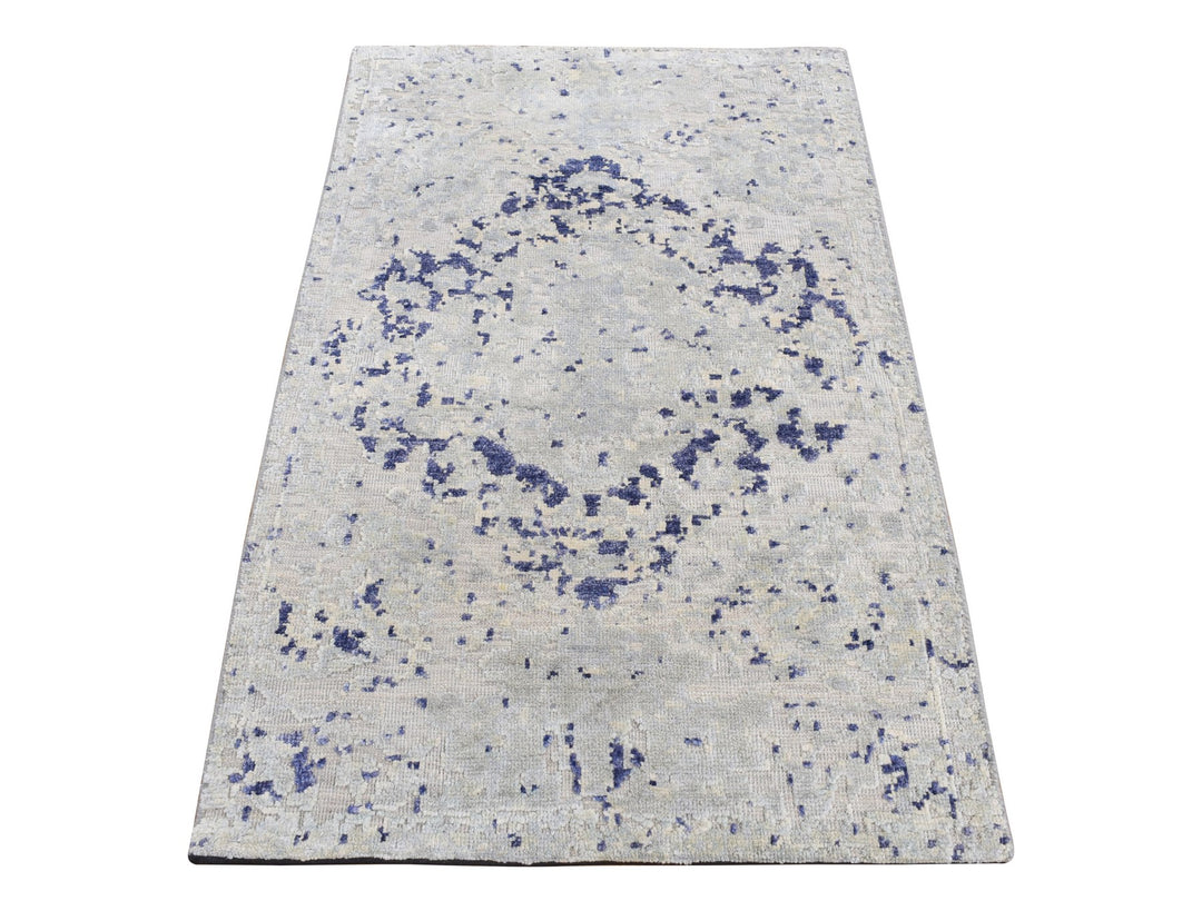 2'0" x 3'1" New Hand Knotted Grey Wool & Silk Rectangle Oriental Rug - MOA10287791