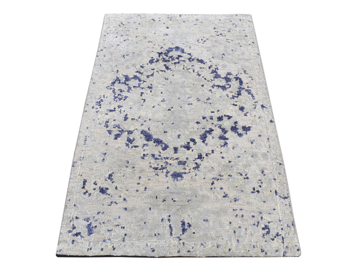 2'0" x 3'1" New Hand Knotted Grey Wool & Silk Rectangle Oriental Rug - MOA10287791
