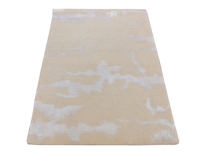 2'0" x 3'0" New Hand Knotted Beige Wool & Silk Rectangle Oriental Rug - MOA10287793