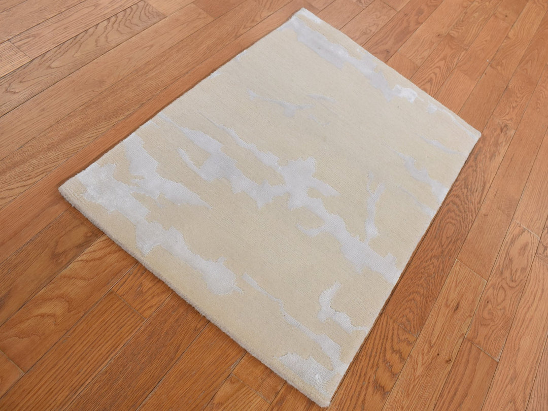 2'0" x 3'0" New Hand Knotted Beige Wool & Silk Rectangle Oriental Rug - MOA10287793