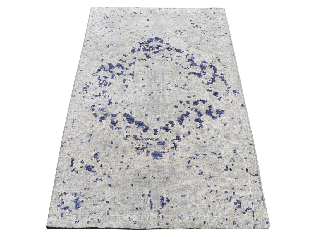 2'0" x 3'1" New Hand Knotted Grey Wool & Silk Rectangle Oriental Rug - MOA10287794