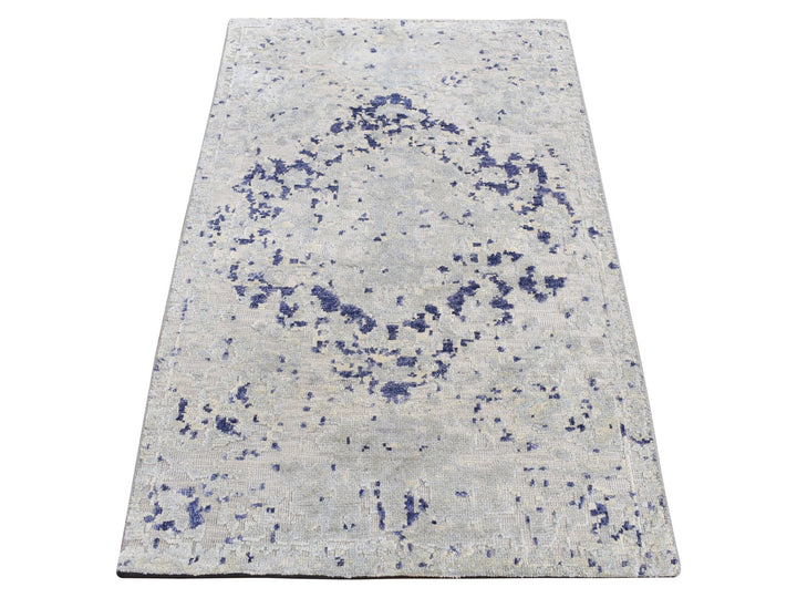2'0" x 3'1" New Hand Knotted Grey Wool & Silk Rectangle Oriental Rug - MOA10287794