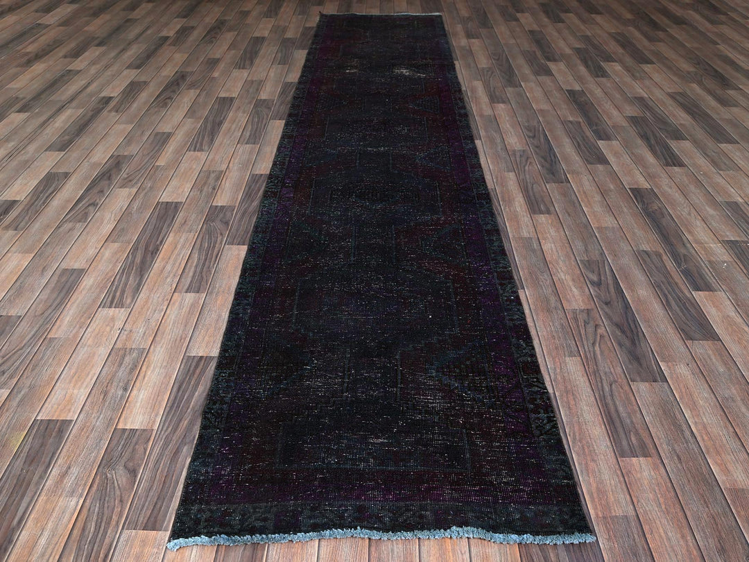 2'8" x 12'1" Vintage Hand Knotted Overdyed Wool Runner Oriental Rug - MOA102877