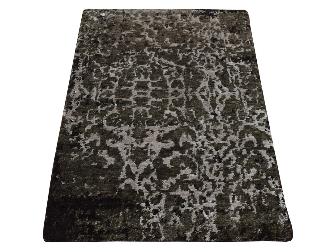 2'0" x 2'9" New Hand Knotted Green Wool & Silk Rectangle Oriental Rug - MOA10287800
