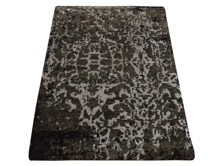 2'0" x 2'9" New Hand Knotted Green Wool & Silk Rectangle Oriental Rug - MOA10287800