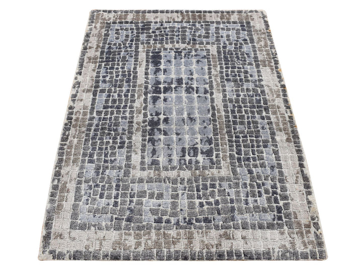 2'3" x 3'2" New Hand Knotted Grey Wool & Silk Rectangle Oriental Rug - MOA10287801