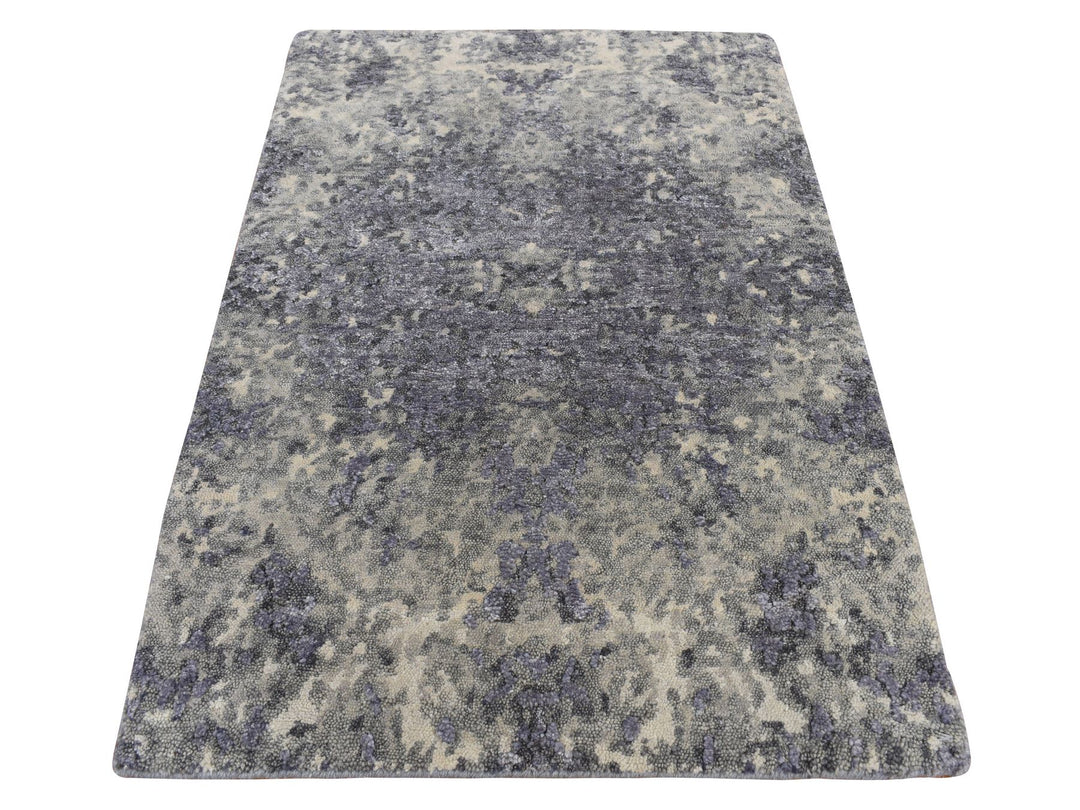 2'0" x 3'0" New Hand Knotted Purple Wool & Silk Rectangle Oriental Rug - MOA10287802
