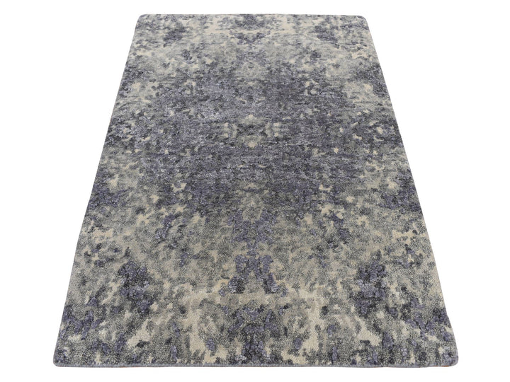 2'0" x 3'0" New Hand Knotted Purple Wool & Silk Rectangle Oriental Rug - MOA10287802