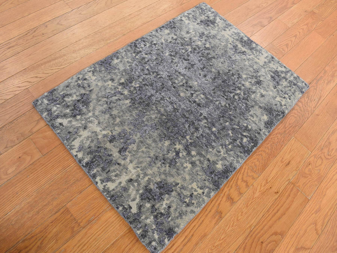 2'0" x 3'0" New Hand Knotted Purple Wool & Silk Rectangle Oriental Rug - MOA10287802