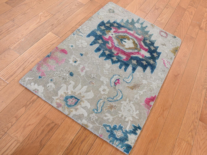 2'0" x 3'0" New Hand Knotted Grey Wool & Silk Rectangle Oriental Rug - MOA10287807