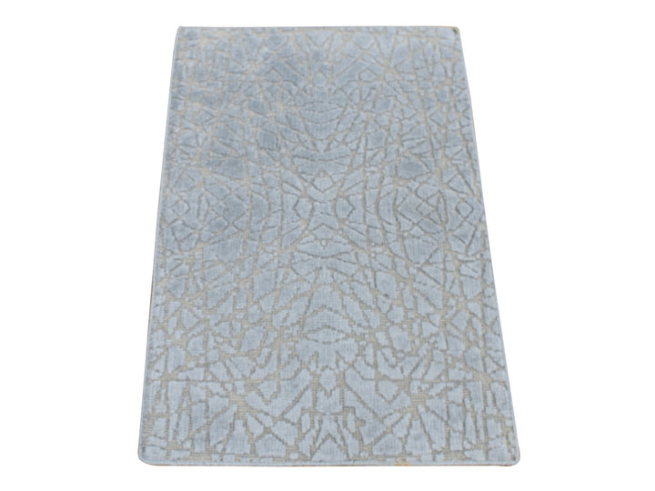 2'0" x 3'0" New Hand Knotted Grey Wool & Silk Rectangle Oriental Rug - MOA10287808
