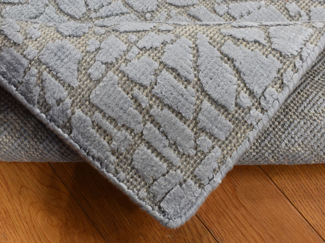 2'0" x 3'0" New Hand Knotted Grey Wool & Silk Rectangle Oriental Rug - MOA10287808