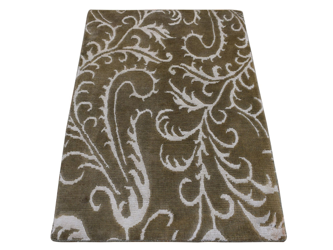 2'0" x 2'9" New Hand Knotted Brown Wool & Silk Rectangle Oriental Rug - MOA10287809