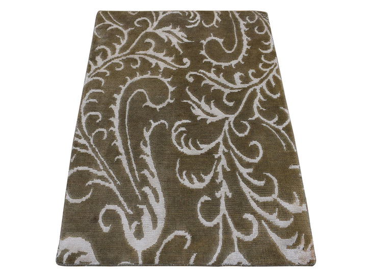 2'0" x 2'9" New Hand Knotted Brown Wool & Silk Rectangle Oriental Rug - MOA10287809