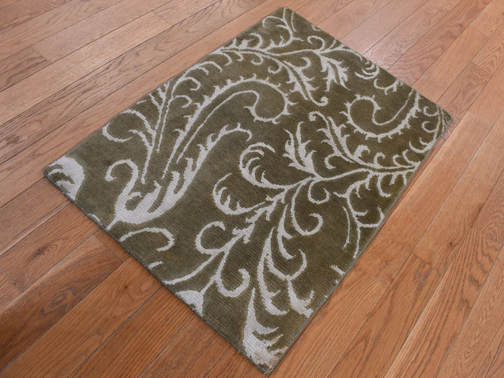 2'0" x 2'9" New Hand Knotted Brown Wool & Silk Rectangle Oriental Rug - MOA10287809