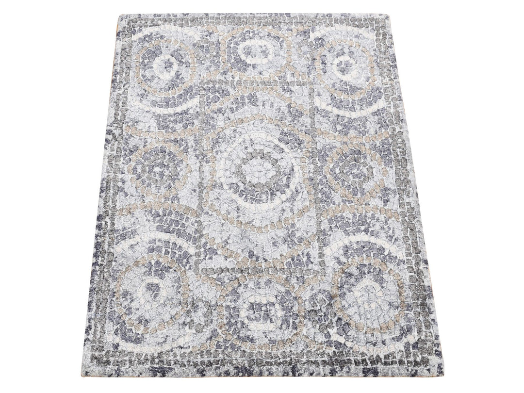 2'2" x 3'0" New Hand Knotted Grey Wool & Silk Rectangle Oriental Rug - MOA10287811