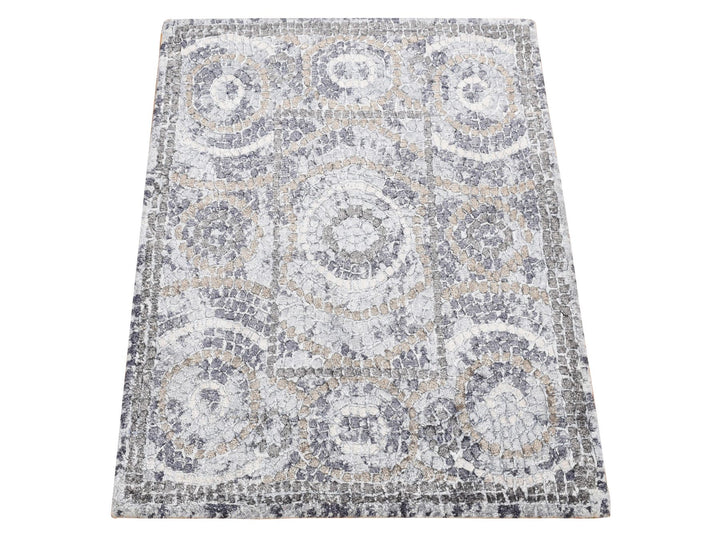 2'2" x 3'0" New Hand Knotted Grey Wool & Silk Rectangle Oriental Rug - MOA10287811