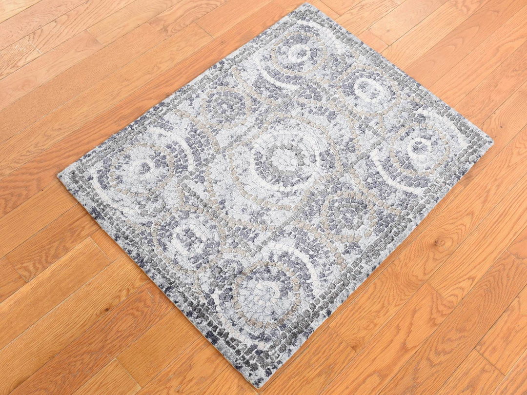 2'2" x 3'0" New Hand Knotted Grey Wool & Silk Rectangle Oriental Rug - MOA10287811