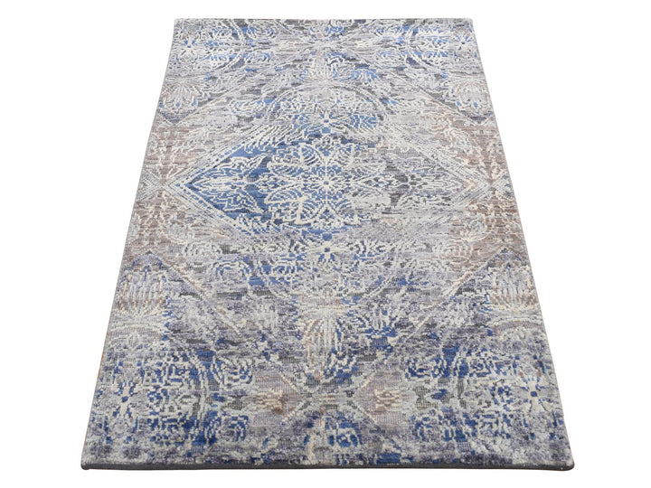 2'0" x 3'1" New Hand Knotted Grey Wool & Silk Rectangle Oriental Rug - MOA10287818