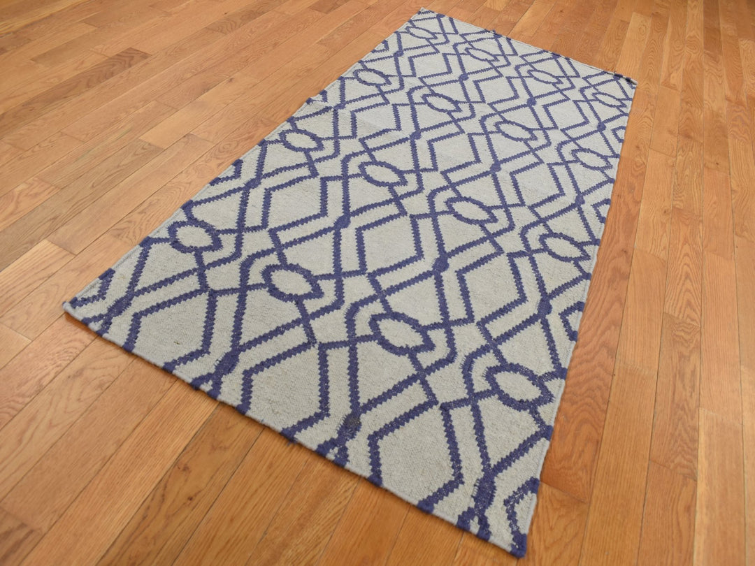 2'6" x 6'0" New Hand Woven Blue Wool Runner Oriental Rug - MOA10287832