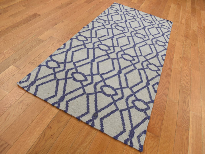 2'6" x 6'0" New Hand Woven Blue Wool Runner Oriental Rug - MOA10287832