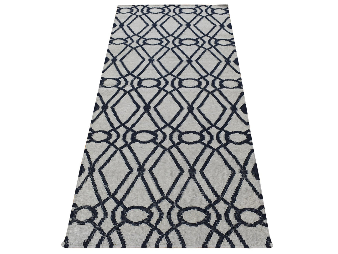 2'9" x 6'0" New Hand Woven Grey Wool Runner Oriental Rug - MOA10287834