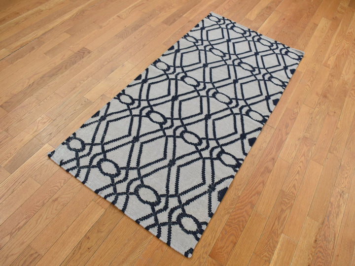 2'9" x 6'0" New Hand Woven Grey Wool Runner Oriental Rug - MOA10287834