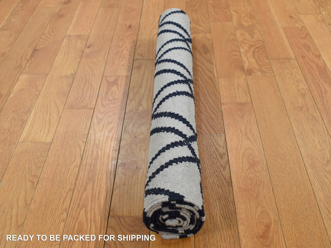 2'9" x 6'0" New Hand Woven Grey Wool Runner Oriental Rug - MOA10287834