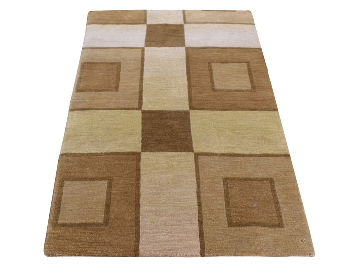 1'10" x 2'10" New Hand Knotted Brown Wool Rectangle Oriental Rug - MOA10287836