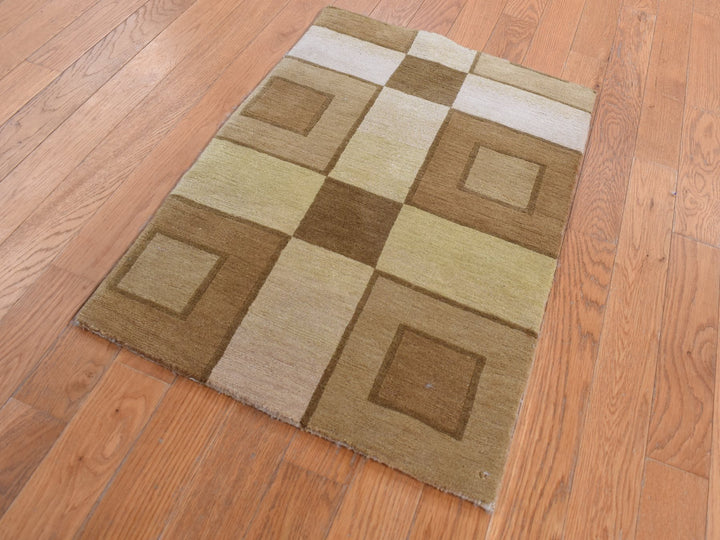 1'10" x 2'10" New Hand Knotted Brown Wool Rectangle Oriental Rug - MOA10287836