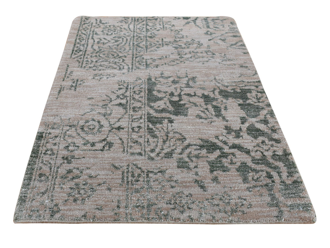 2'0" x 3'0" New Hand Knotted Grey Wool & Silk Rectangle Oriental Rug - MOA10287837