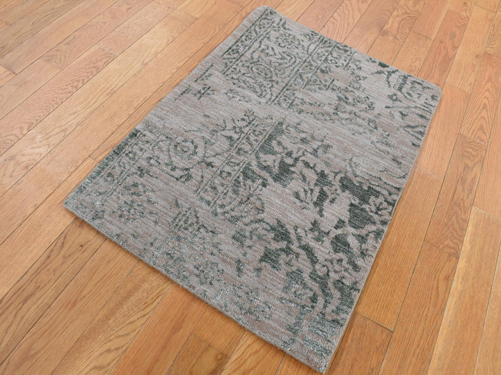 2'0" x 3'0" New Hand Knotted Grey Wool & Silk Rectangle Oriental Rug - MOA10287837