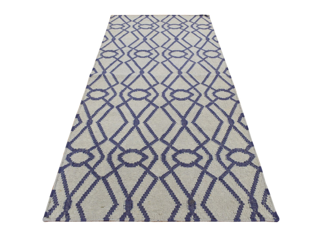 3'1" x 5'2" New Hand Woven Blue Wool Rectangle Oriental Rug - MOA10287841