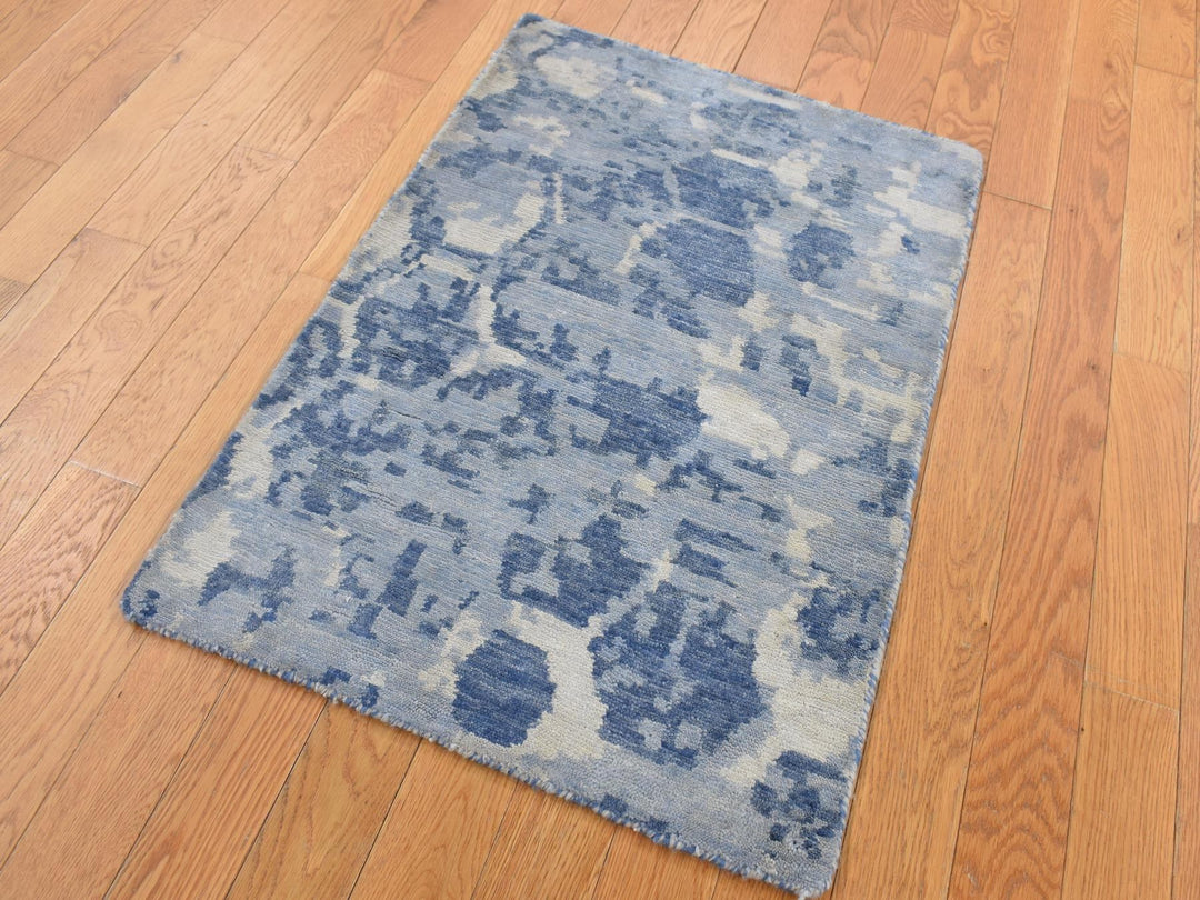 2'0" x 3'0" New Hand Knotted Blue Wool Rectangle Oriental Rug - MOA10287842
