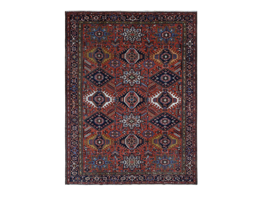 8'0" x 10'7" Vintage Hand Knotted Red Wool Rectangle Oriental Rug - MOA10287843