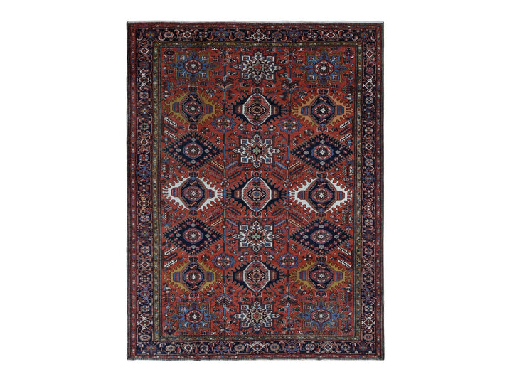 8'0" x 10'7" Vintage Hand Knotted Red Wool Rectangle Oriental Rug - MOA10287843